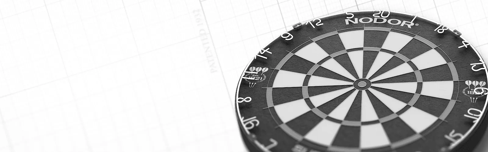 A Nodor bristle dartboard on a technical drawing grid