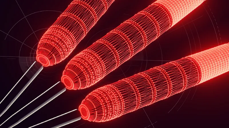 Wireframe render of three tungsten dart barrels